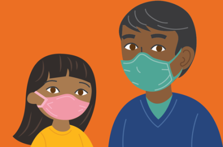Adult and child both wearing face masks