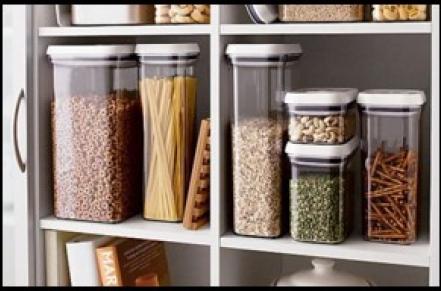 Food in containers in pantry