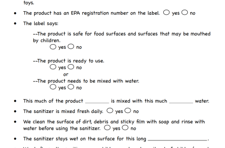 Checklist for sanitizing in a child care setting