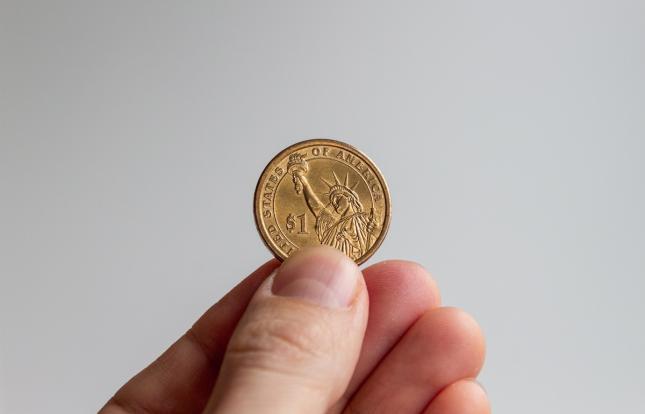 Hand holding a coin